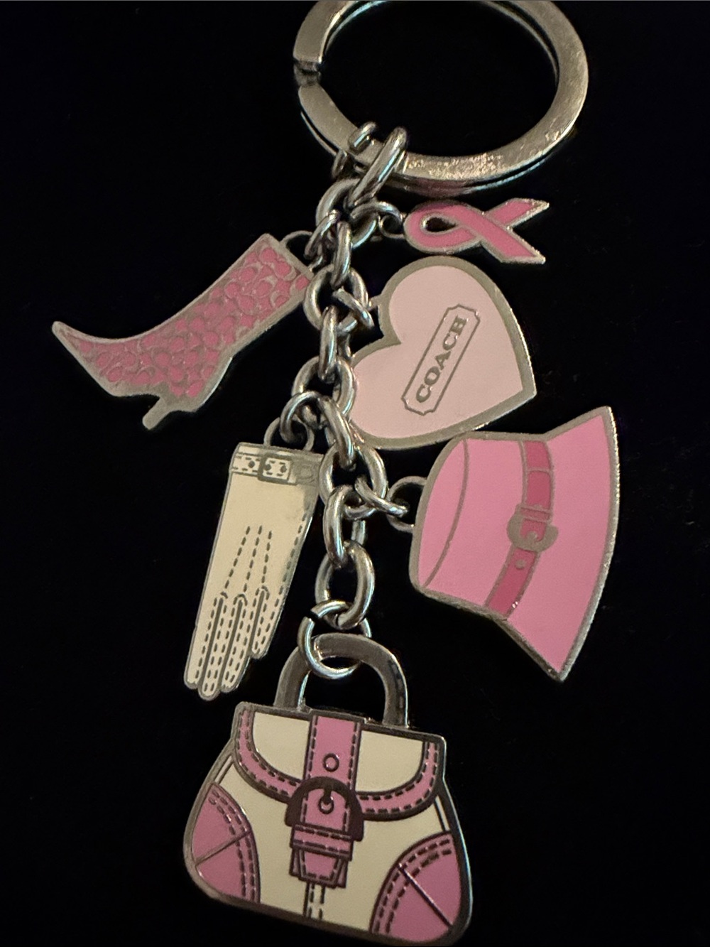 Coach Pink Multi-Charm Keychain with Heart, Boot & Purse - Picture 4 of 11